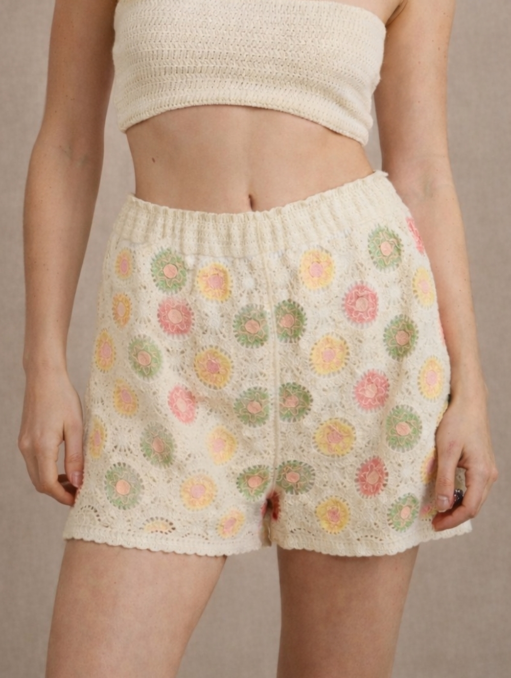 Crochet Granny Square Shorts Hollyland Multicolor Medium Boho Festival Knit